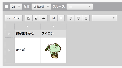 保存後、テーブルユニットの入力インターフェース内では「_K_」の文字がなくなりかっぱの画像に置き換わった